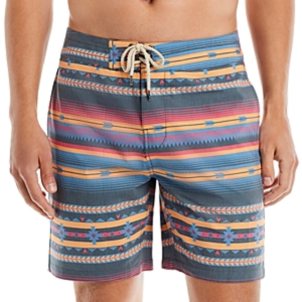 NWT Faherty Doug Good Feather Classic Boardshort (7") In Fire Sky 42